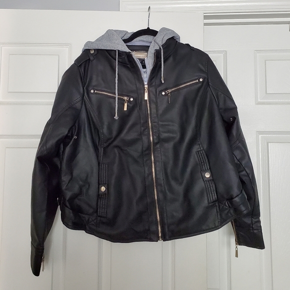 Jou Jou Jackets & Blazers - NWOT JouJou Black Pleather Moto Jacket with Removable Hood